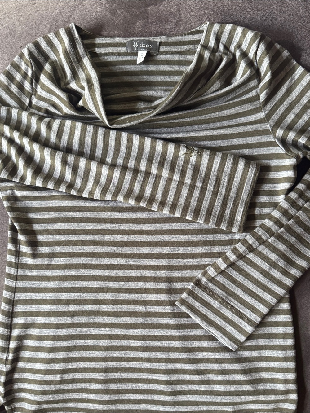 ibex striped cowl neck merino wool long sleeved top